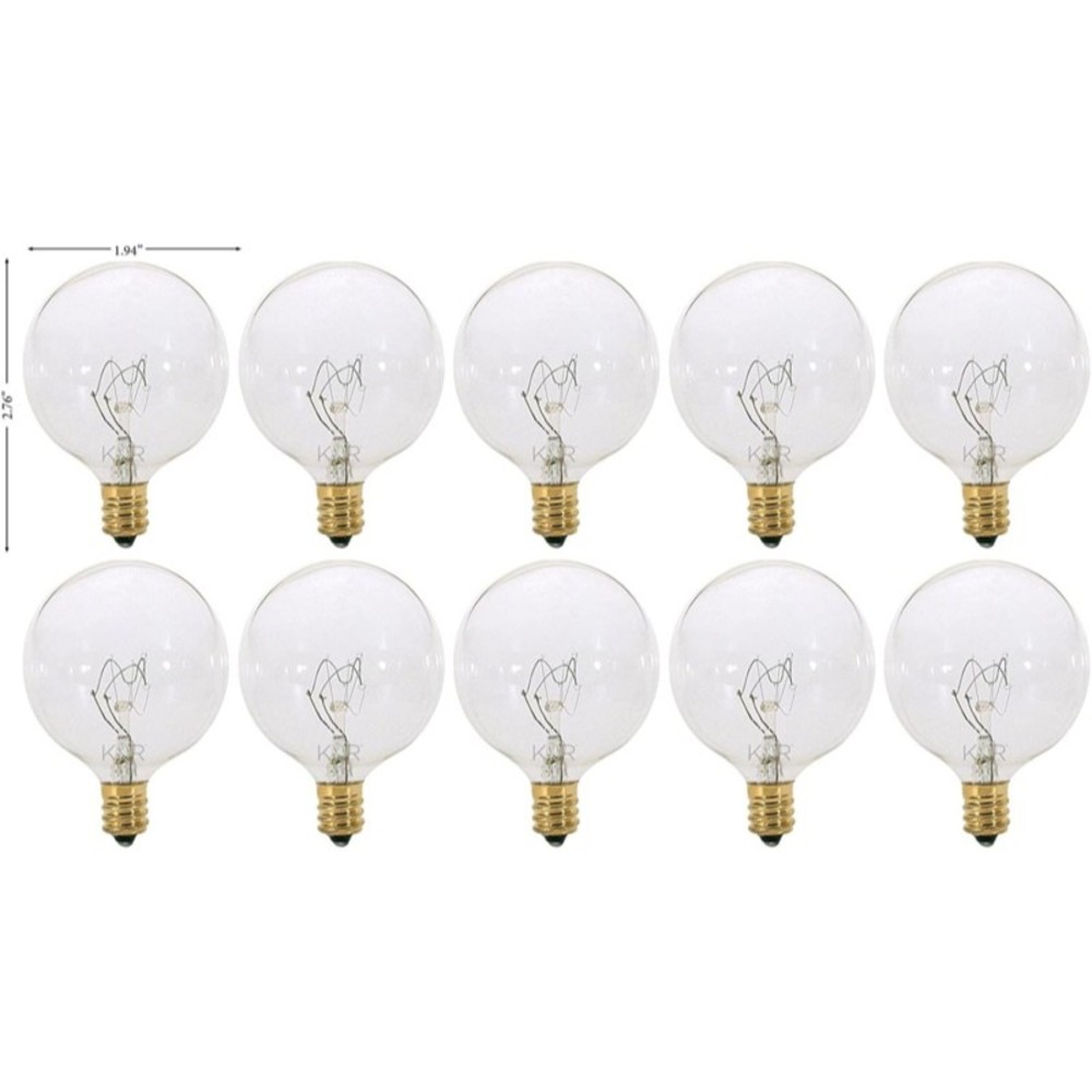 10 Pack G16.5 Clear decorative E12 40 Watts Candelabra Base Globe Shape Incan